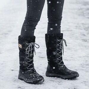 Pajar Canada Winter Snow Boots Womens 37 Black Waterproof Insulated Toboggan-2